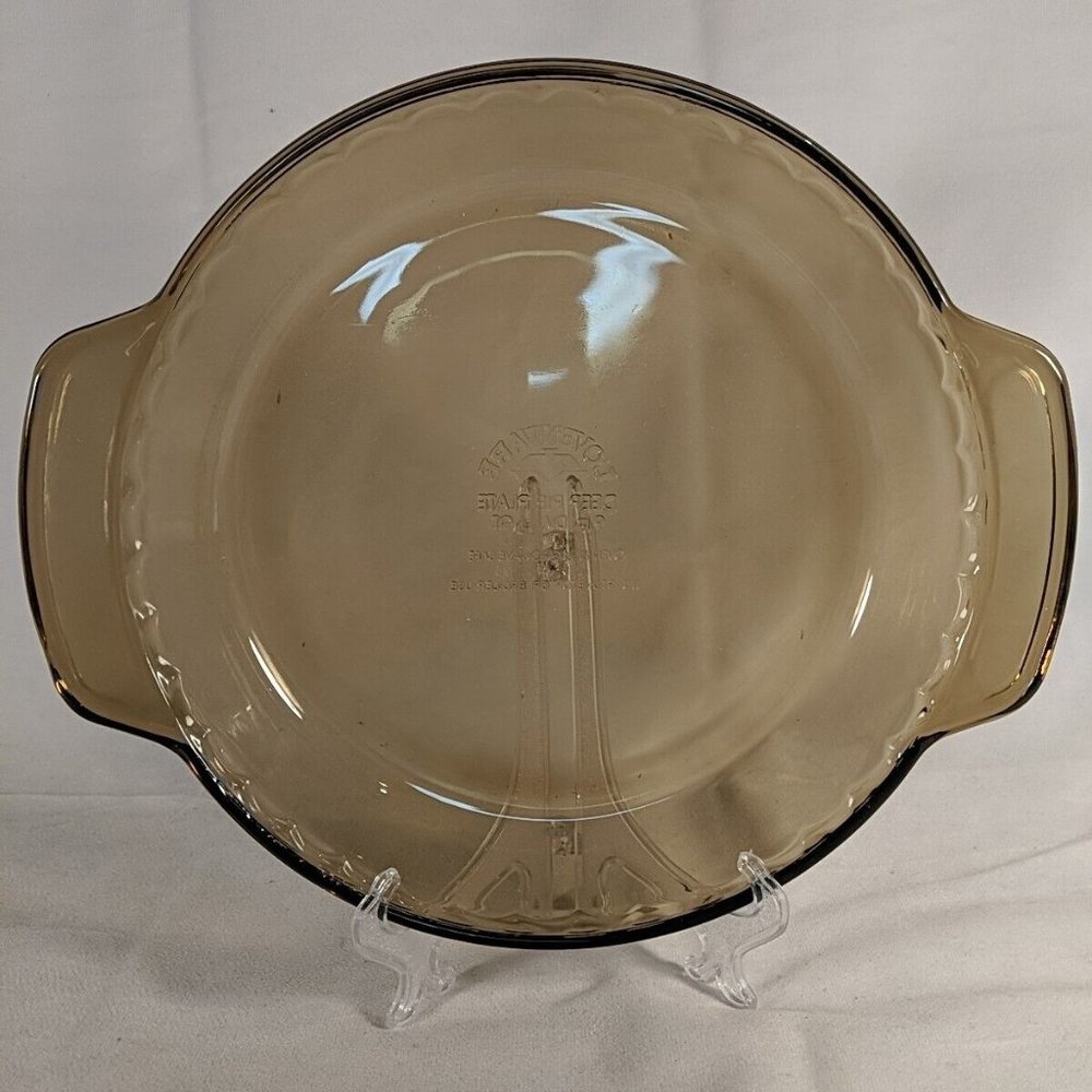 Lovenware Deep Pie Plate 9 in Amber Brown Scalloped Edge USA Made 1075 Handled